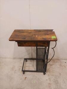 Rolling Salon Trolley Cart With Sliding Top, Wooden Storage Compartment, Power Strip, 2 Mesh Baskets Sp10