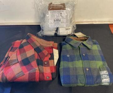 Duluth Trading Co. Brawny Flannel Shirts (2 Medium) & Everyday Crew Socks (6 Pairs, Large) ( Y)