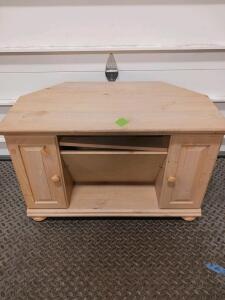 Natural Pine Corner TV Stand, 2 Cabinet Doors, Open Shelf, Fits Up To 40" TV