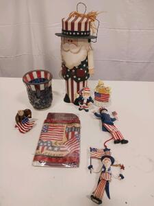 Patriotic Decor &ndash; Uncle Sam, Eagle, Santa, Mosaic Candle Holder, Stars & Stripes Border