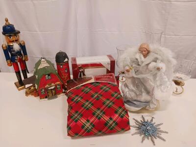 Assorted Holiday Decor &ndash; Nutcracker, Country Living Tree Skirt, Angel Topper, Candelabra, Village