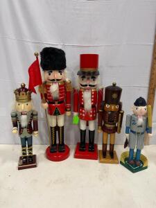 Set Of 5 Hand-Painted Wooden Nutcrackers &ndash; Soldiers, King, And Baseball Player, 12&ndash;18" Tall