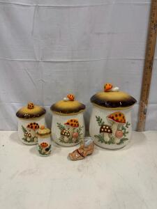 Vintage Arnel's Ceramic Mushroom Canister Set With Matching Shaker, 1970s Design