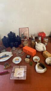 Vintage Glassware, Blue Canisters, Saturday Evening Post Glasses, EXPO 86, Chevy 1915 Dish Lot ( SP4 )
