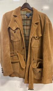 Polo Ralph Lauren XL Corduroy Field Jacket Tan Macau 100% Cotton Belted Vintage Style ( R12 )