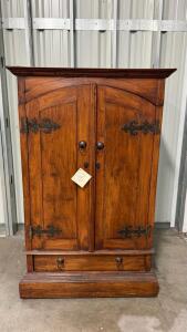 Solid Wood Rustic Armoire Cabinet, Double Door, Drawer, Shelves, Metal Hardware, 60" Tall