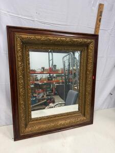 Antique Ornate Victorian-Style Wall Mirror, Gilt & Wood Frame, 28" x 25" Rectangular