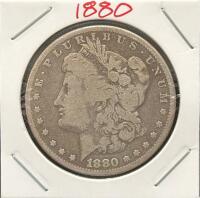 1880 Morgan Silver Dollar, Philadelphia Mint, 90% Silver, Circulated In 2x2 Holder