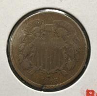 1868 Two Cent Piece &ndash; VG-F Condition, 95% Copper Composition, Designed By James B. Longacre - 3