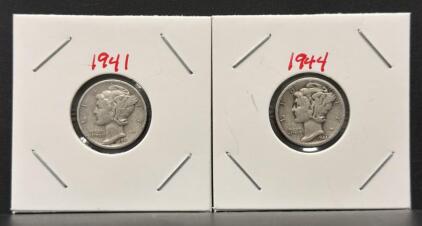 1941-D And 1944-D Mercury Dimes &ndash; 90% Silver, Denver Mint
