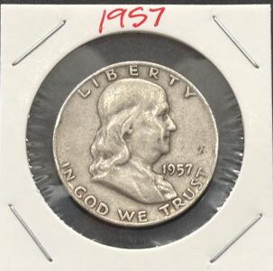 1957 Franklin Half Dollar Coins &ndash; Denver & Philadelphia Mints, 90% Silver