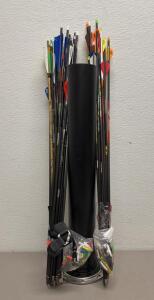 36 Mixed Carbon Hunting/Target Arrows With Nocks, Field Points, Release Aid & Hard Storage Tube