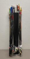 36 Mixed Carbon Hunting/Target Arrows With Nocks, Field Points, Release Aid & Hard Storage Tube