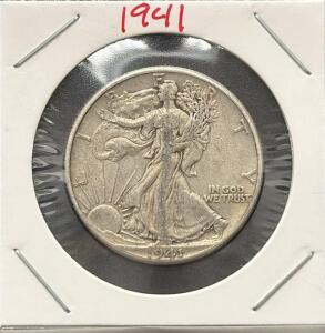 1941 Walking Liberty Half Dollar, 90% Silver, Philadelphia Mint, Circulated, Classic US Coin