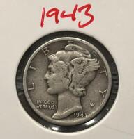 1942 & 1943 Mercury Dimes, 90% Silver, VG/F Condition, Winged Liberty Head Coin Pair - 4