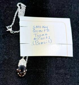 Sterling Silver Pendant Necklace With 4.30Ct Smoky Quartz And Topaz Accents