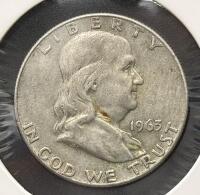1963-D Franklin Half Dollar, 90% Silver, Denver Mint, Circulated, Liberty Bell Reverse - 3
