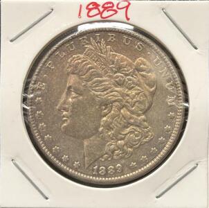 1889 Morgan Silver Dollar, Philadelphia Mint, 90% Silver Coin, Circulated, 38.1MM Diameter