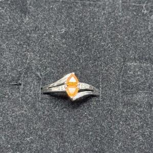 Sterling Silver Split Shank Ring With Trilliant-Cut Orange Gemstones