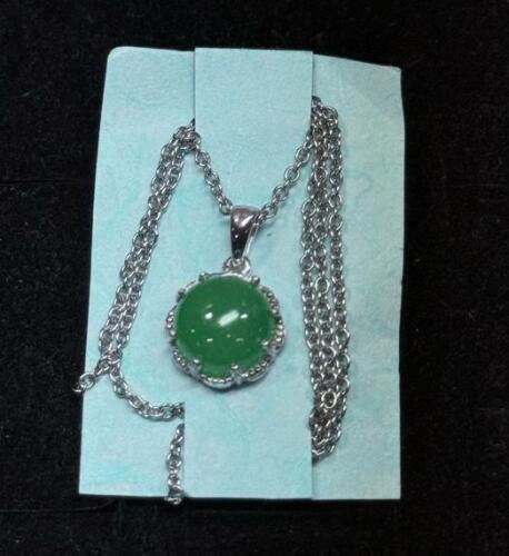 Burmese Green Jade Cabochon Pendant Necklace With Ornate Scalloped Bezel Setting