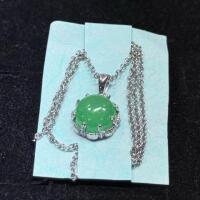 Burmese Green Jade Cabochon Pendant Necklace With Ornate Scalloped Bezel Setting - 2
