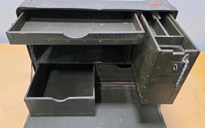 Vintage Military Field Desk Metal Portable Campaign Chest, Olive Drab, 22"x16"x17", WWII Era Style