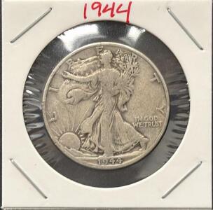 1944-D Walking Liberty Half Dollar, 90% Silver, Circulated Condition