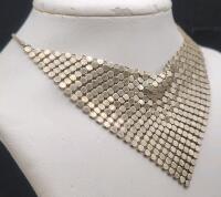 Silver Bib Necklace & Multi-Strand Chain Dangle Earrings Set, Fashion Statement Jewelry, Silvertone Metal - 2