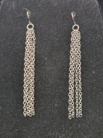Silver Bib Necklace & Multi-Strand Chain Dangle Earrings Set, Fashion Statement Jewelry, Silvertone Metal - 3