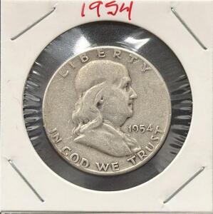 1954 Franklin Half Dollar, 90% Silver, Circulated Condition
