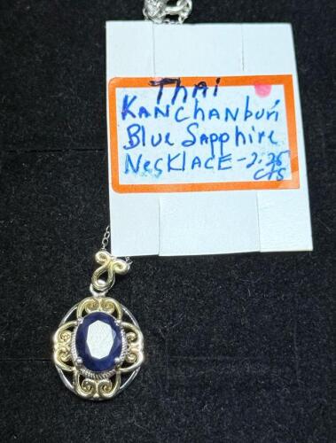 Kanchanaburi Blue Sapphire Pendant Necklace, 2.25Ct, 925 Sterling Silver, 18" Chain