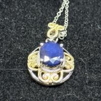 Kanchanaburi Blue Sapphire Pendant Necklace, 2.25Ct, 925 Sterling Silver, 18" Chain - 4