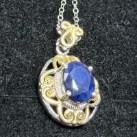Kanchanaburi Blue Sapphire Pendant Necklace, 2.25Ct, 925 Sterling Silver, 18" Chain - 6
