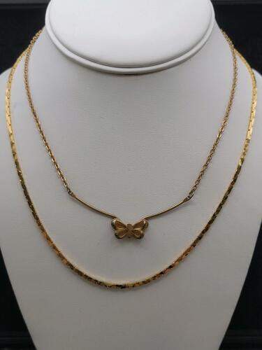 14K Yellow Gold Chain Necklace and Gold Toned Butterfly Pendant Necklace with Chain, 18" Length