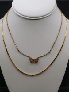14K Yellow Gold Chain Necklace and Gold Toned Butterfly Pendant Necklace with Chain, 18" Length
