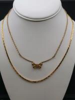 14K Yellow Gold Chain Necklace and Gold Toned Butterfly Pendant Necklace with Chain, 18" Length