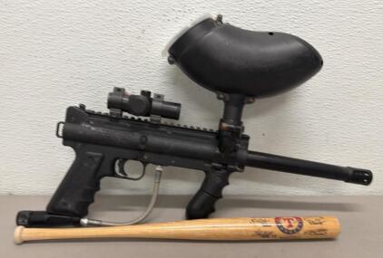 Tippmann 98 Custom Paintball Marker w/ Loader, Sight, and 2014 Texas Rangers Mini Bat
