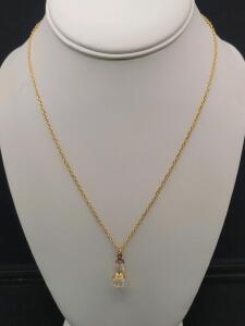 Gold-Tone Necklace with Faceted Crystal Angel Pendant, Cable Chain