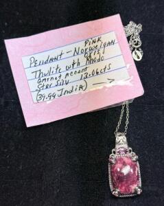 Pink Norwegian Thulite Pendant with Rhodolite Garnet Accent in Sterling Silver
