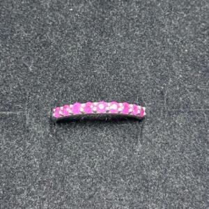 Pink Gemstone Band Ring, White Gold or Sterling Silver, 9 Round Stones, Prong Set, 2.5 mm