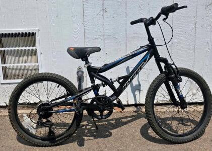 Hyper 20" Full Suspension Youth Mountain Bike, 6-Speed, Black/Blue, V-Brakes