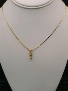 Gold Necklace with Round Diamond Pendant, Classic Design