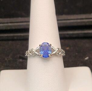 Blue Sapphire Oval Cut Faceted Ring, Size 9