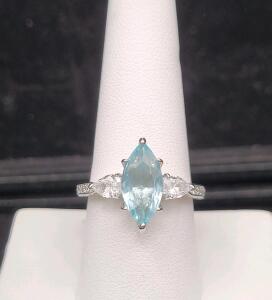 Aquamarine Princess Cut Ring, Size 9