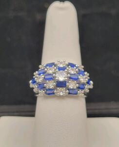 Mixed Blue & White Sapphire Ring, Size 8