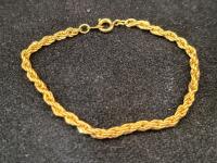 Gold Rope Chain Bracelet, Spring Ring Clasp - 3