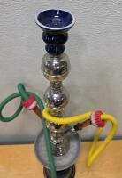 Classic Two-Hose Blue Glass Tobacco Hookah with Stainless Stem and Wooden Handles, 31" Height - 5