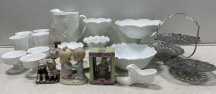 Milk Glass set that includes a pitcher and cups, a gorgeous set for sure !Precious Moments Porcelain Figurine Boy & Girl Holding Hands, Hinged Box, Hand Painted, Boxed