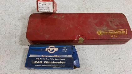 PPU .243 Win 90gr SP Ammo, Outers 30 Cal Cleaning Kit, Hornady .44 Cal Lead Balls