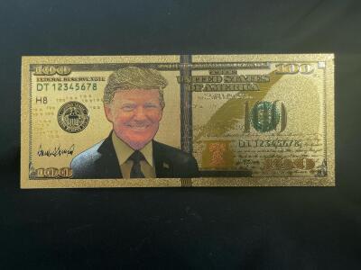 Donald Trump 24K Gold-Plated $100 Commemorative Bill DT12345678 Novelty Collectible